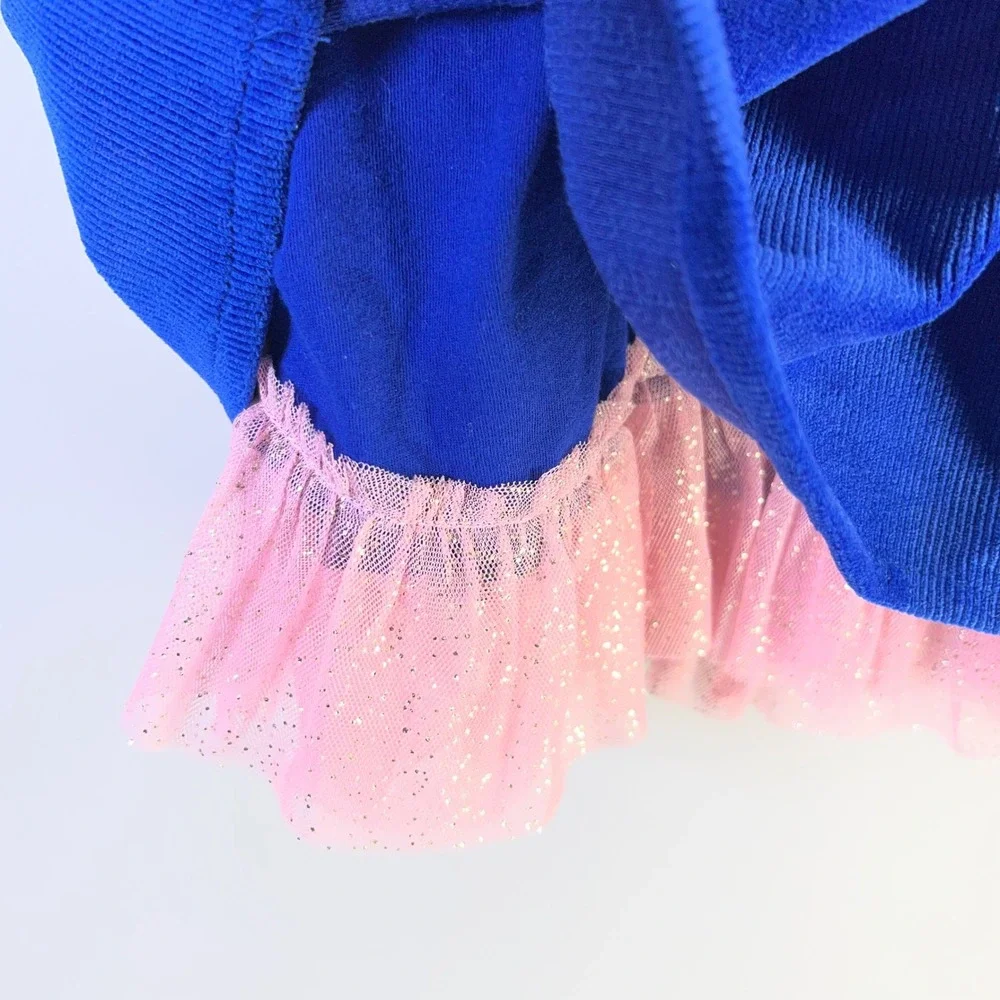 Matilda Jane Girls Sz 8 Blue Clara Heart to Heart Corduroy‎ Ruffle Tulle Dress
